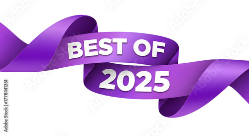 Purple ribbon with best of 2025 text isolated on transparent background