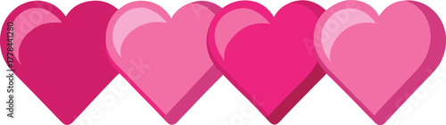 Four Pink Hearts in a Row with White Background love