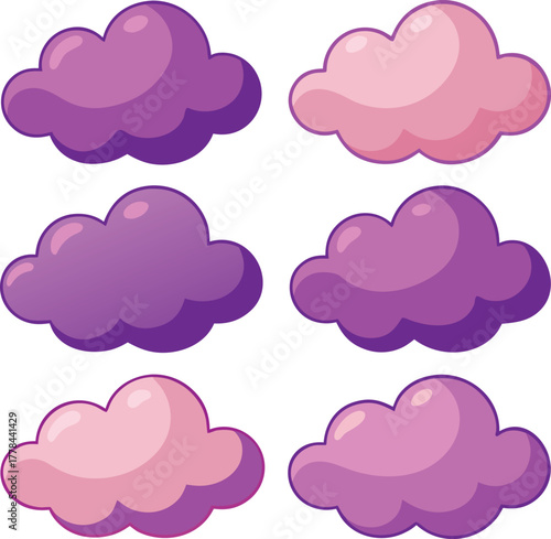 Six Cartoon Clouds In Pink And Purple Hues weather