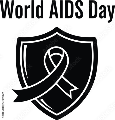 World aids day awareness concept with shield and ribbon symbol of solidarity with people living with hiv international day
