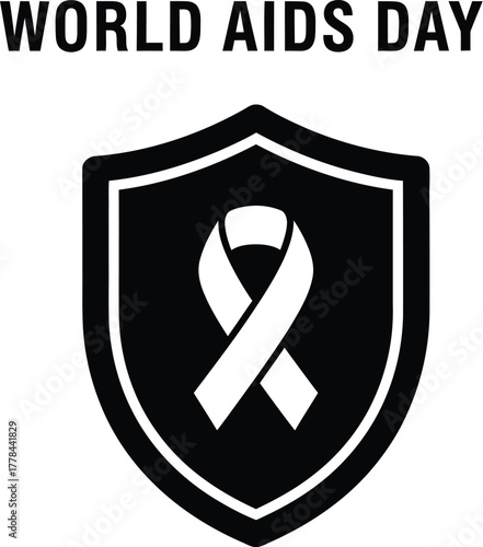 World aids day awareness shield with ribbon a symbol of support for people living with hiv and aids