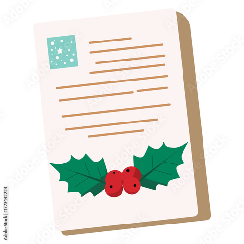 Clipboard with holly berry. Vector illustration in flat style.
