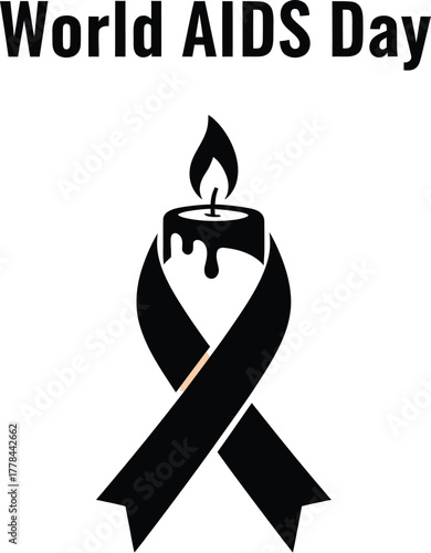 World aids day with ribbon and candle concept of hiv awareness and support for people living with aids