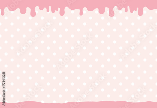 Strawberry Drip Frame on Light Pink Polka Dot Seamless Background