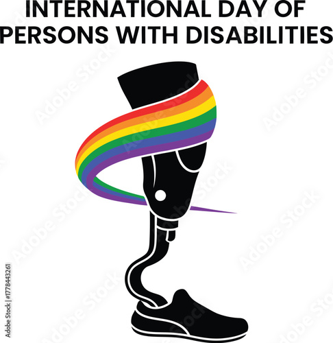 International day of persons with disabilities illustration featuring a prosthetic leg with rainbow