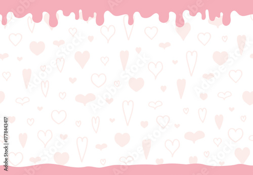 Strawberry Drip Border on Light Pink Hearts Seamless Background