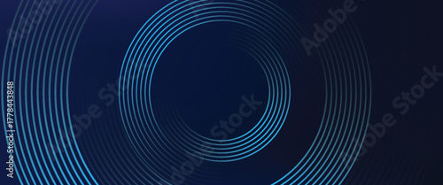 Blue abstract background with glowing circles. Swirl circular lines pattern. Geometric spiral. Twirl element. Modern graphic design. Futuristic technology concept vector eps10.