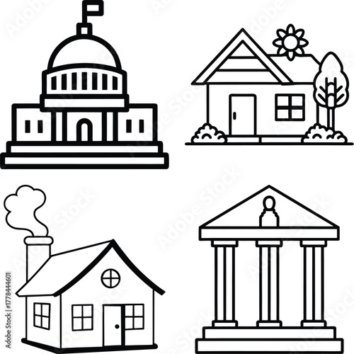 Government and house line icons set linear style pictogram on transparent background
