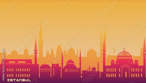 istanbul skyline silhouette at sunset with warm gradient background