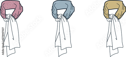 Colorful Scarf Variations Pink, Blue, and Yellow, Ideal for Fashion and Style Concepts, Vector Illustration