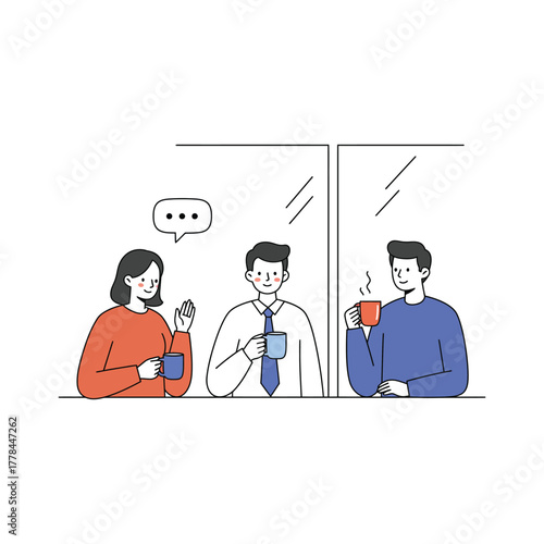 Colleagues in office discussion with coffee