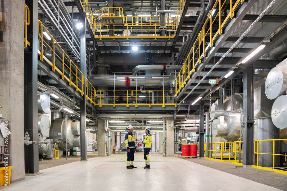 © Hernandez & Sorokina/Stocksy - Workers Talking In Power Plant Workspace © Hernandez & Sorokina/Stocksy - Workers Talking In Power Plant Workspace