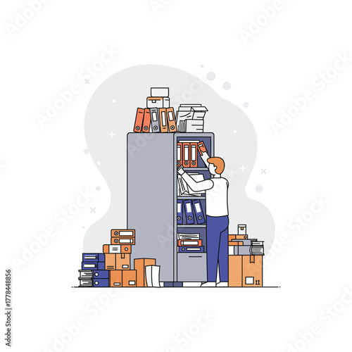 Man Organizing Boxes in Storage