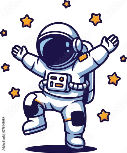 happy astronaut grooves through stardust, igniting celestial party spirit