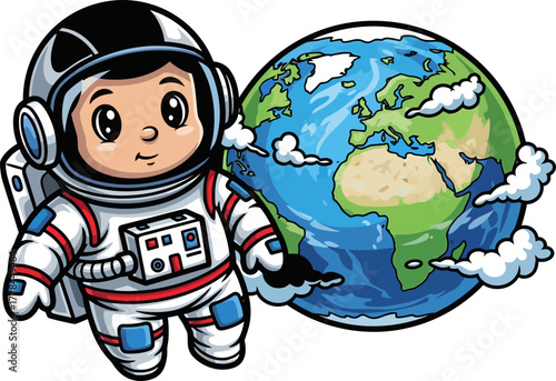 dreamy astronaut child embracing our planet with hope and wonder