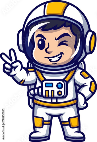 space cadet winks, flashing a confident galactic peace sign