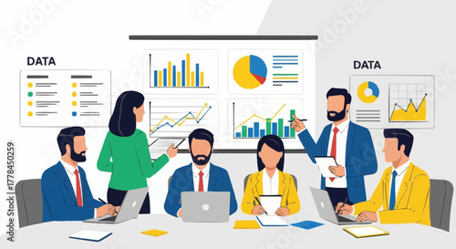 Business professionals analyzing data during a presentation in the office.