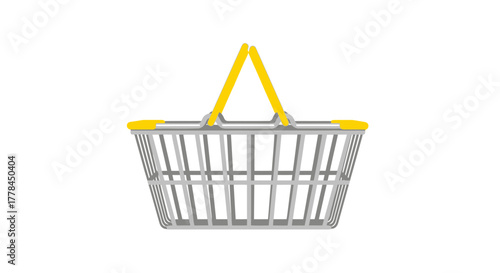 A simple gray and yellow shopping basket isolated on white background