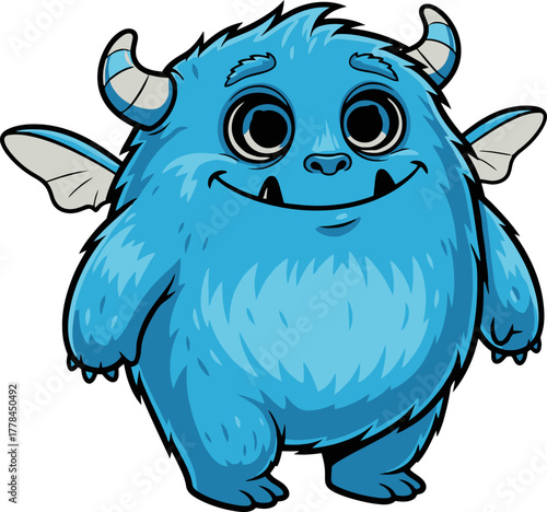 blue furball beaming pure joy, inviting whimsical happiness into view