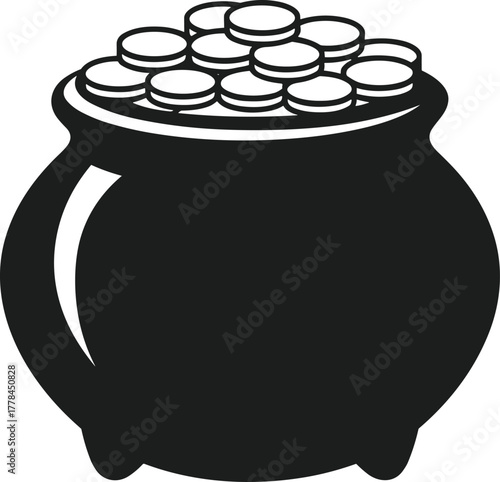 Black pot overflowing with gold coins vector illustration 1