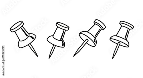 Simple black and white illustration of four push pins in varied positions