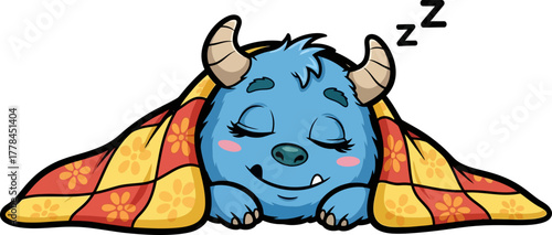 sweet horned creature dreams peacefully nestled under its favorite cozy blanket