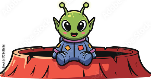 smiling alien traveler lands safely on mysterious planet, embracing exploration