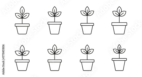 Simple line art illustration of potted plants in a grid arrangement