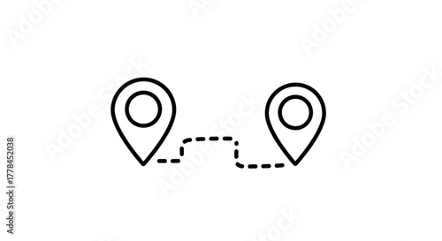 Two map markers connected by a dashed line representing a route