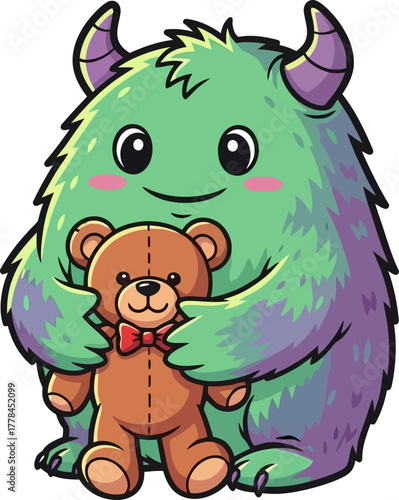 gentle monsters loving embrace with his cherished fluffy teddy companion