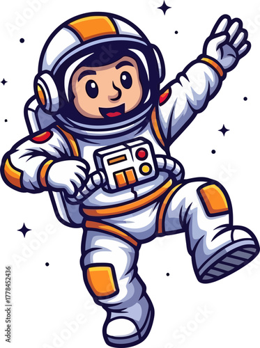 joyful cosmonaut dances weightlessly, celebrating new discoveries across the starscape