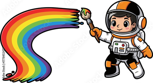 cosmic kid creates radiant rainbow, unleashing galactic artistry and joy
