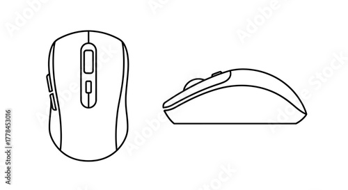 Simple black and white line drawing of two computer mice