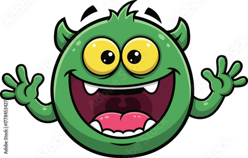 vibrant green imp emerges, bursting with contagious excitement and cheerful glee