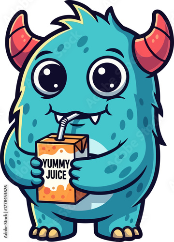whimsical character relishes a refreshing sip from the carton