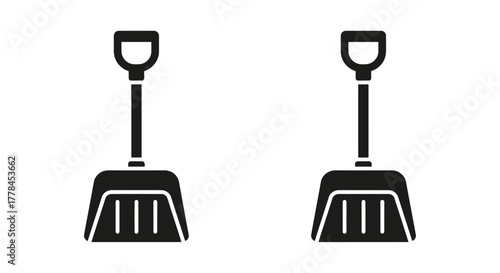 Simple black and white illustration of two garden hand trowels