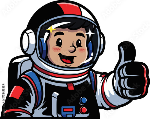 joyful astronaut delivers stellar approval with a confident thumbsup