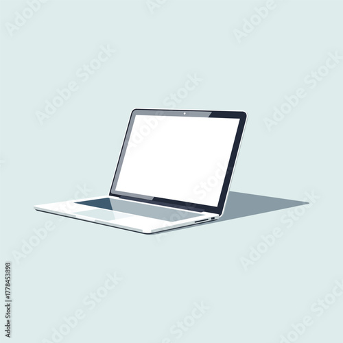 Clean vector illustration of a modern open laptop with a pristine blank white screen, perfect for digital mockups, technology presentations, and showcasing creative designs