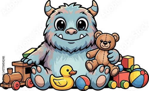 charming furball finds comfort amongst cherished toys, imagining playful adventures