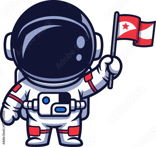 brave space cadet plants flag, claiming new worlds for humanity