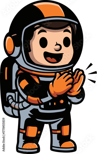 cosmic cheer a happy astronaut claps with encouraging, stellar approval