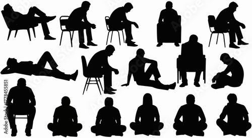 Silhouettes of people in various seated positions, showcasing diverse postures and activities.