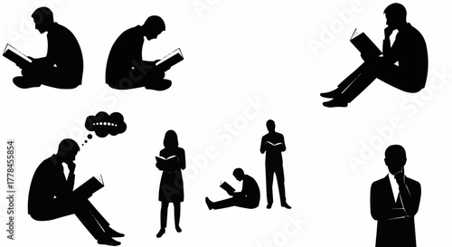 Silhouettes of People Engaged in Reading Activities.