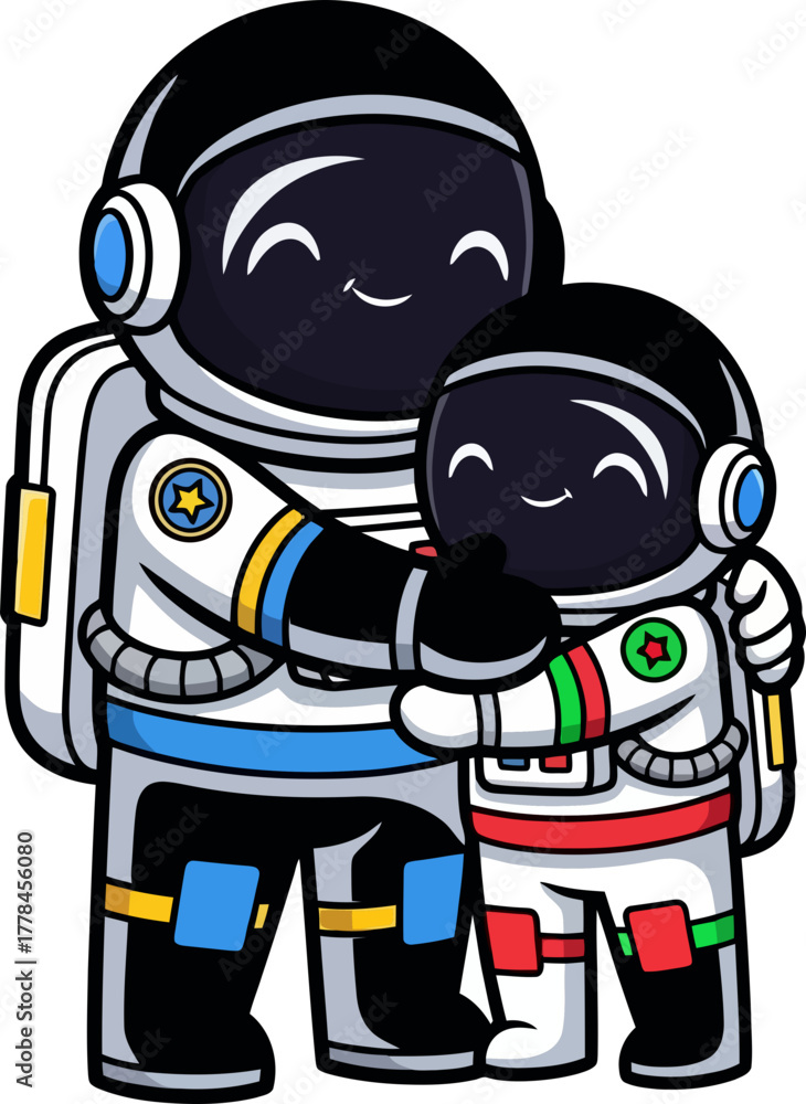 Fototapeta premium cosmic guardians share a joyful, protective embrace through distant galaxies