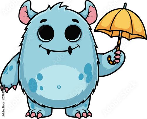 little fuzzy friend with umbrella, ready for playful moments ahead