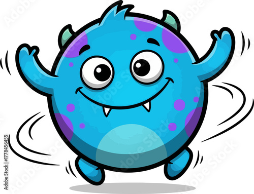 vibrant blue monster leaps with unbridled joy, spreading infectious happiness