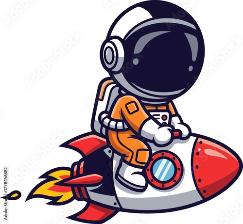 cartoon astronaut launches into destiny on a speedy, vibrant space vehicle