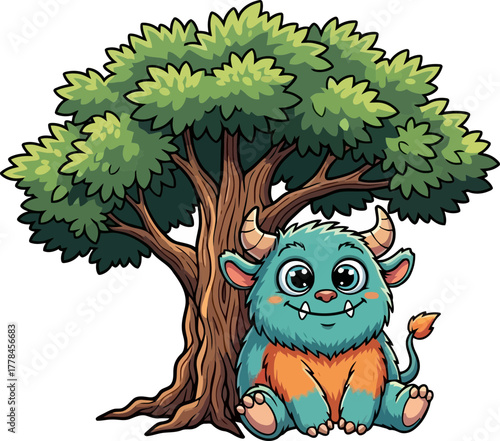 whimsical little beast enjoys peaceful shade, offering a happy smile
