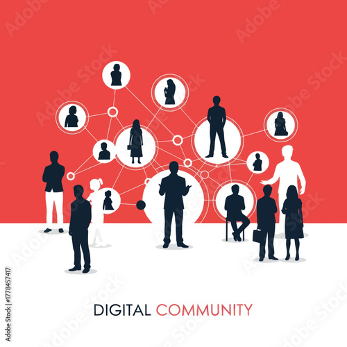 Conceptual illustration of a digital community and social network.