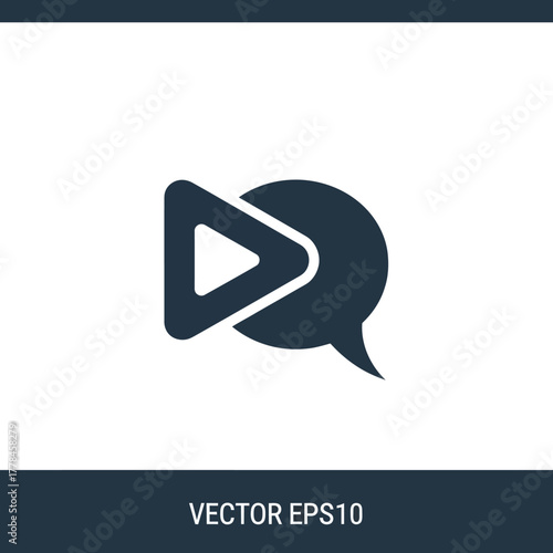 Play button icon combined with a speech bubble symbol.